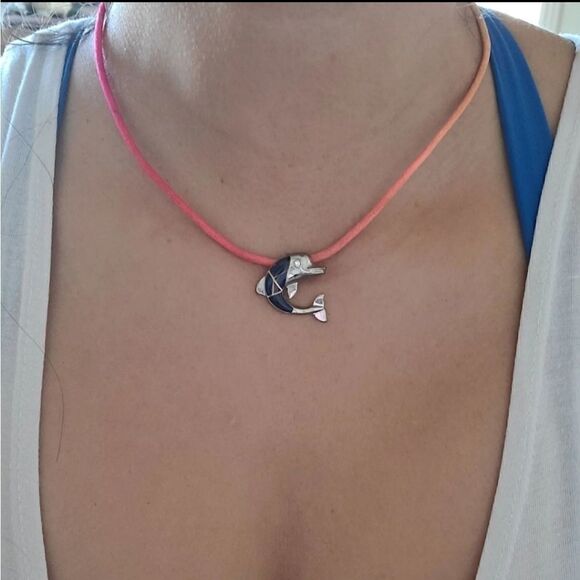 Girly fun neon dolphin pendant necklace tie dye - Picture 1 of 5